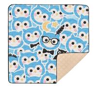 Cartoon Cute Owl Blue Large Stylish Baby Activity Play Mat for Floor Portable Tummy Time & Crawling Mat for Babies Infants Toddlers, 50'' x 50''