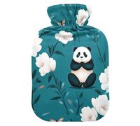 Cartoon Cute Panda White Flower Teal Cute hot Water Bottle with Soft Cover, 2Lhot compresses for The Body for Tummy Warmer,Menstrual Cramps,Bolsa Caliente para Dolores musculares