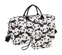 Cartoon Cute Pandas White Black Decorative Overnight Bag Gym Sports Duffel Bags with Toiletry Bag for Trip Waterproof Bolsa de Gym para Mujer