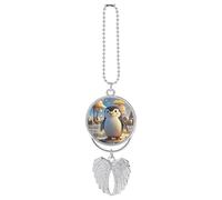 Cartoon Cute Penguin Car Hanging Pendant, Zinc Alloy Rearview Mirror Charms - Relieve Visual Fatigue, Vintage Keychain Pendant, Lucky Car Interior Hanging Decoration, Silver-Style