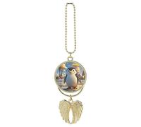 Cartoon Cute Penguin Car Hanging Pendant, Zinc Alloy Rearview Mirror Charms - Relieve Visual Fatigue, Vintage Keychain Pendant, Lucky Car Interior Hanging Decoration, Golden-Style