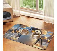 Cartoon Cute Penguin Dog Food Mats for Floors, 16x24 Inch Non-Slip Super Absorbent Pet Food Mat, Dishwasher Dog Mat for Food and Water, Cute Rubber Quick Dry Pet Feeding Mat for Dogs Puppy Cats