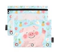 Cartoon Cute Piglet Flowers Binder with Zipper with Clear Window Large Pencil case Big Capacity Binders 3 Ringing for Office Supplies Multicolored 2 PCS