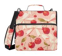 Cartoon Cute Pink Bow Cherry 1.5 Inch 3 Rings Organizer Binder with Handle and Removable Shoulder Strap Waterproof Portfolios Portfolio Organizer for Office School