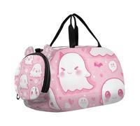 Cartoon Cute Pink Halloween Ghosts Boy's Gym Duffel Bag with Shoes Compartment Large Capacity Sport Gym Tote Bags for Travel, Swimming, Dance, Ballet