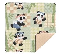 Cartoon Cute Plaid Green Panda Soft Padded Baby Activity Play Mat for Floor Non-Toxic Foldable Infant Play Activity Mat for Babies Infants Toddlers, 50'' x 50''alfombrilla de actividad
