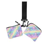 Cartoon Cute Polka Dot Bow Rainbow Dual Wristlet Wallets for Women Cute Fashion Wristlet Wallet Key Holder with Zipper Coin Pocket for Daily Use 2 Pcs, Cartoon cute polka dot bow rainbow, One Size