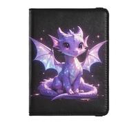 Cartoon Cute Purple Dragon Stars Leather Passport Holder for Travel Large Capacity Ticket Holder for Men Trip Organizer