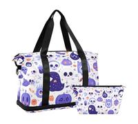 Cartoon Cute Purple Halloween Doll Skeleton Duffel Bags with Wet Pocket Adjustable Strap Sports Tote Gym Bag for Trip Foldable for Men Women
