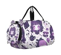 Cartoon Cute Purple Halloween Doll Skeleton Girl's Gym Duffel Bag with Shoes Compartment Large Capacity Sports Duffel Bag for Travel, Swimming, Dance, Ballet
