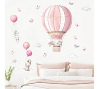 Cartoon Cute Rabbit Hot Air Balloon Clouds Large Wall Stickers for Kids Room Living Room Nursery Decoration Children Wall Decals