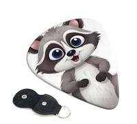 Cartoon Cute Raccoon 6 Pack Guitar Picks With Holder, Personalized Guitar Plectrums Non-Slip Portable Ukulele Bass Picks 0.71mm For Acoustic Guitar Lovers Gifts