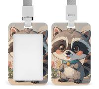 Cartoon Cute Raccoon Badge Holder with Lanyard - Waterproof Hard Plastic ID Card Holder Professional Name Tag Vertical ID Card Name Badge for Office Nurse Doctor Teacher