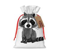 (Cartoon Cute Raccoon) Christmas Burlap Gift Bags, Eco-Friendly Polyester Drawstring Pouches For Holiday, Birthday & Party Gift Packaging S
