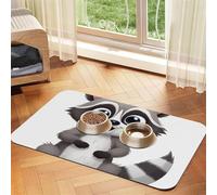 Cartoon Cute Raccoon Dog Food Mat, Absorbent Pet Feeding Mat for Food and Water Bowls Non-Slip Placement Pad for Floors Waterproof Quick Dry Water Dispenser Mat for Dogs Puppy Cats 12x18 Inch