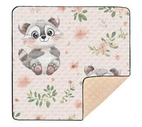 Cartoon Cute Raccoon Pink Large Stylish Foldable Baby Play mat for Indoor Outdoor Lightweight Foldable Activity Gym Mat for Babies Infants Toddlers, 50'' x 50''alfombras para jugar