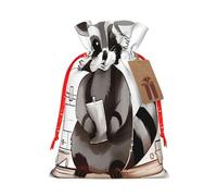 Cartoon cute raccoon -Print Burlap Drawstring Bags - Eco-Friendly Reusable Pouches For Wedding Favors, Christmas & Birthday Presents.