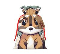 Cartoon Cute Raccoon Print Christmas Drawstring Holiday Candy Bag Xmas Sacks Reusable Wrapping Bags Party Favor