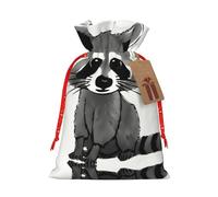 Cartoon Cute Raccoon Print Christmas Gift Bag,Storage Sack With Tags,Reusable Christmas Gift Package Bag