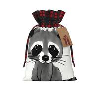 Cartoon Cute Raccoon Print Christmas Gift Bags With Drawstrings For Holiday Gift Bags, Christmas Goody Bags