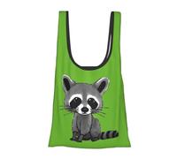 Cartoon Cute Raccoon Print Foldable Reusable Grocery Bag Lightweight Shopping Tote for Groceries Travel Beach Eco-Friendly Compact Adventure Tote