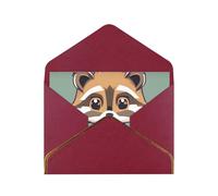 Cartoon cute raccoon Print Gold-Edged Pearl Greeting Card (Horizontal) + Envelope - Christmas,Wedding,Birthday