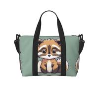 Cartoon cute raccoon print Gym Bag for Women,Carry on Weekender Overnight Duffle Bag,Personal Item Tote Bag, Black, One Size
