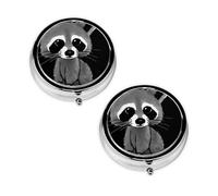 Cartoon Cute Raccoon Print Pill Box 3 Compartment Medicine Pill Case,Portable for Pocket Or Purse Pill Organizer Decorative Metal Medicine Vitamin Organizer Unique Gift