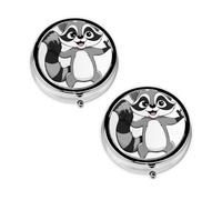 Cartoon Cute Raccoon Print Pill Box 3 Compartment Medicine Pill Case,Portable for Pocket Or Purse Pill Organizer Decorative Metal Medicine Vitamin Organizer Unique Gift