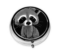 Cartoon Cute Raccoon Print Pill Box Purse Small Round Pill Case Decorative Box Metal Medicine Vitamin Pill Organizer for Pocket Or Purse