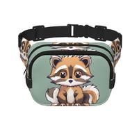 Cartoon cute raccoon Print Square Double Layer bag Waist Bag Trendy Pack Travel Bag with Adjustable Bel, Black, One Size