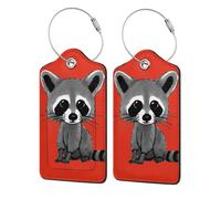 Cartoon Cute Raccoon Printing Luggage Tags for Suitcases Pu Leather Luggage Tags Privacy Flip Cover, Stainless Steel Loop & Waterproof Address Card (1pack/2pack/4pack)