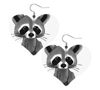 Cartoon cute raccoon Prints Leather Heart earrings Pendant Stylish and light Lightweight Dangle for Women Girls, One Size, Leather, No Gemstone