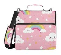 Cartoon Cute Rainbow Clouds 3 Rings Binder with Extra Pockets with Strap Easy to Carry Portfolios Portfolio Organizer for Middle Student