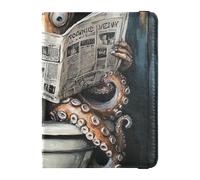 Cartoon Cute Red animal sea Reads Newspaper Leather decorative cute passport holder Vaccine Case Protector Cover Passport Cover Holder Wallet Case Ultra Slim, Cartoon cute red animal sea reads