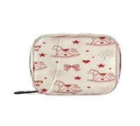 Cartoon Cute Red Carousel Happy New Year First aid Bag with Detachable Compartments Attachable Medicine Travel Bag for Purse