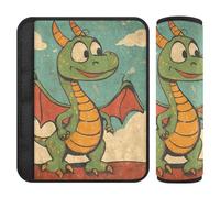 Cartoon Cute Retro Green Dragon 2 pcs carseat Straps Covers, Release Stress to Your Neck and Shoulders, car seat Neck Support for Airplane