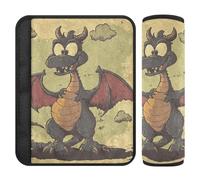 Cartoon Cute Retro Green Dragon 2 pcs seat Belt Strap, Protects Your Neck and Shoulders, Cute Seatbelt Covers for Backpack