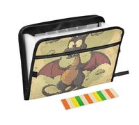 Cartoon Cute Retro Green Dragon File Folder Expanding 13 Pockets A4 Letter Size with Zipper Closure for Office Supply Organizer File Folder para guardar