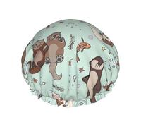 Cartoon Cute Reusable Shower Cap,Double Layer Water Shower Non Wetting Hair Cap,Large Size For All Hair Lengths