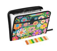 Cartoon Cute Round Flowers Garden Colorful Filing Folder 13 Pockets A4 Letter Size with Zipper Closure for Home Office Filing Wallet carpeta de