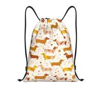Cartoon Cute Sausage Dog Print Unisex Drawstring Bag Foldable Drawstring Backpack Adjustable Gym Sack For Sports Beach Picnic