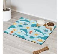 Cartoon Cute Sea Creatures Pet Feeding Mat for Cat Dog Water Bowl Food Mats Cute Pet Feeding Mats Absorbent Nti-Slip Contain Spills Protects Floors Placemat 30.4 x 50.8 cm