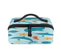 Cartoon Cute Sea Creatures Travel Makeup Bag Portable Cute Waterproof Pouch Open Flat Toiletry Bags Toiletries Cosmetics Traveling Organizer for Women Men