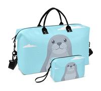 Cartoon Cute Seal Grey Travel Duffel Bag Weekender/Overnight Duffel Gym Bag with Toiletry Bag for Trekking 2 Pcs Set bolsos para viajar
