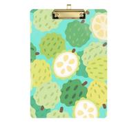 Cartoon Cute Shakya Fruit Green Acrylic Medical clipboard Standard Letter A4 Size Plastic for Nursing Student Trade Quest Gold 12x9in Tabla para escribir con Clip