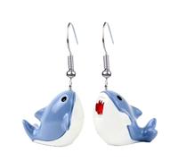 Cartoon Cute Shark Dangle Drop Resin Earrings Novelty Creative Blue Ocean Animals Charms Fish Hook Lightweight Summer Beach Funny Jewelry Gifts for Women Mom