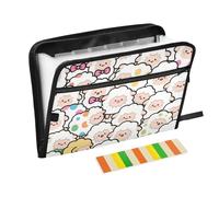 Cartoon Cute Sheep White Expandable File Folder Organizer 13 Pockets A4 Letter Size with Zipper Closure for Organizer with Pocket