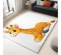 Cartoon Cute Simple Animal Giraffe Rug for Boys and Girls - Short Pile Rugs Non Slip Machine Washable Area Carpet for Living Kitchen Playroom Classroom Bedroom - White 120 x 170 cm