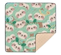 Cartoon Cute Sloth Green Large Sturdy Baby Gym & Activity Mat for Floor Comfortable Tummy Time Activity Mat for Baby Kids Toddlers Infants, 50'' x 50''